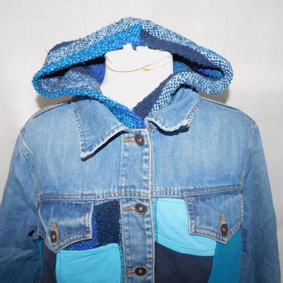 OOAK Hip Chick Design Womens XL Upcycled Blue Denim Jean Jacket Patch Work - Picture 3 of 10